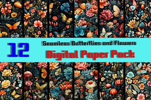 12 Seamless butterflies and flowers