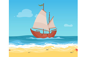 Ship. old wooden ship in the sea, a Transportation Illustration by Onyx