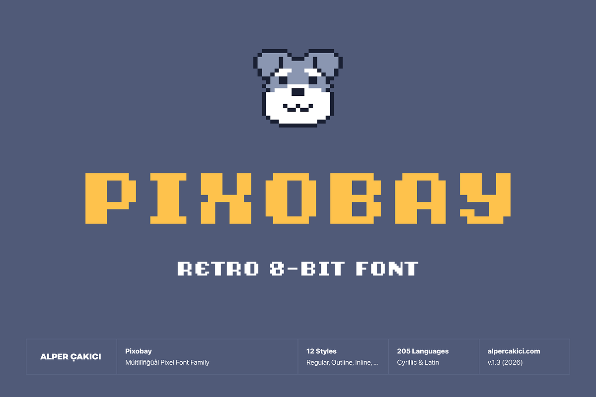Pixobay - High-Impact Pixel Typeface, a Sans Serif Font by alpercakici (Photo 1 of 14)