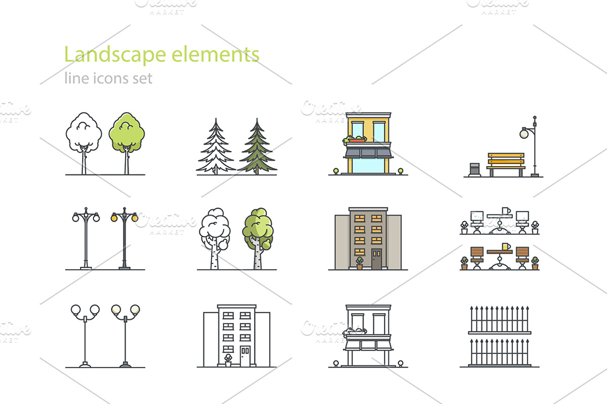 Landscape elements, an Outline Icon by I-RO