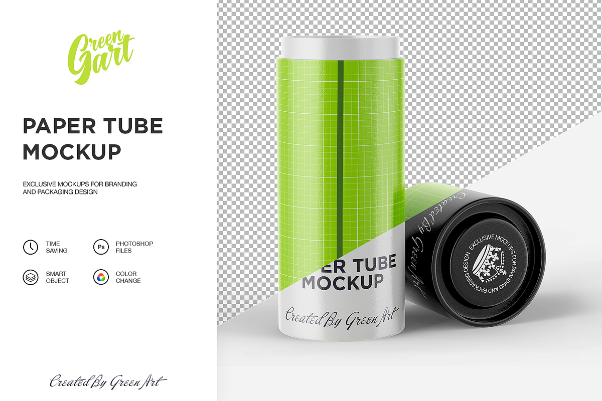 Opened Matte Paper Tube Mockup, a Packaging Mockup by Green Art (Photo 2 of 6)