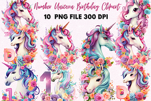 Number Unicorn Birthday Clipart