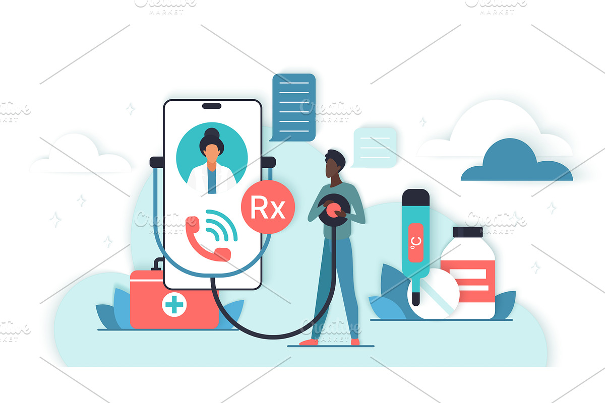 Online medical consultation cloud, a Healthcare Illustration by Lemberg Vector