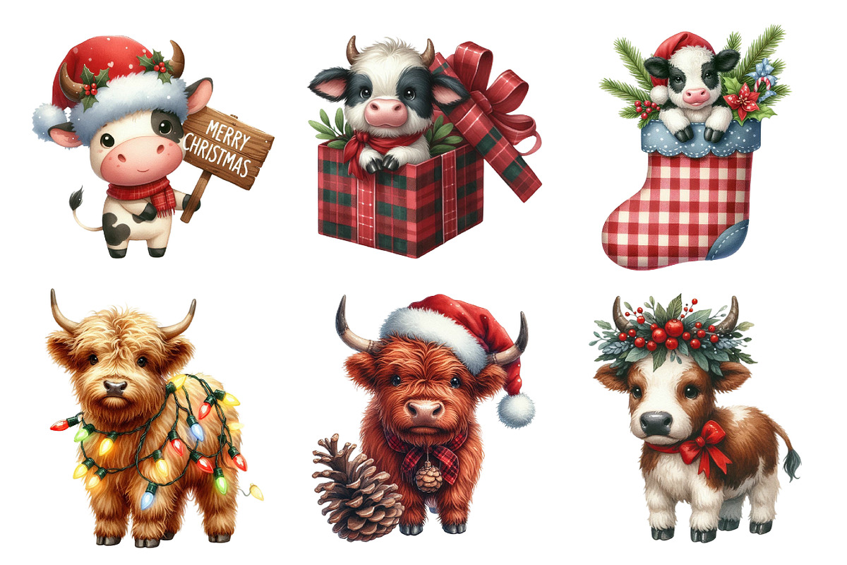 Old Rustic Christmas Cow Clipart, an Illustration by Daily.Designs (Photo 4 of 5)