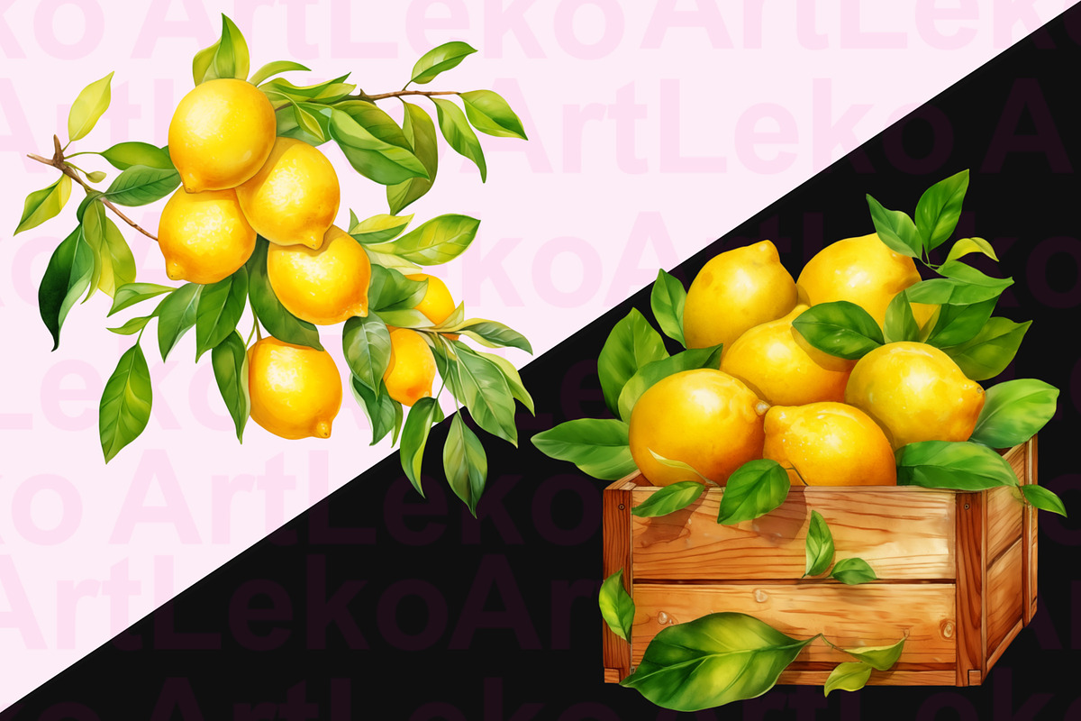 Lemons Watercolor Clipart, a Food Illustration by LekoArt (Photo 7 of 10)