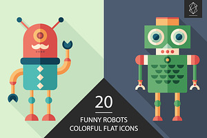 Funny robots colorful flat icon set