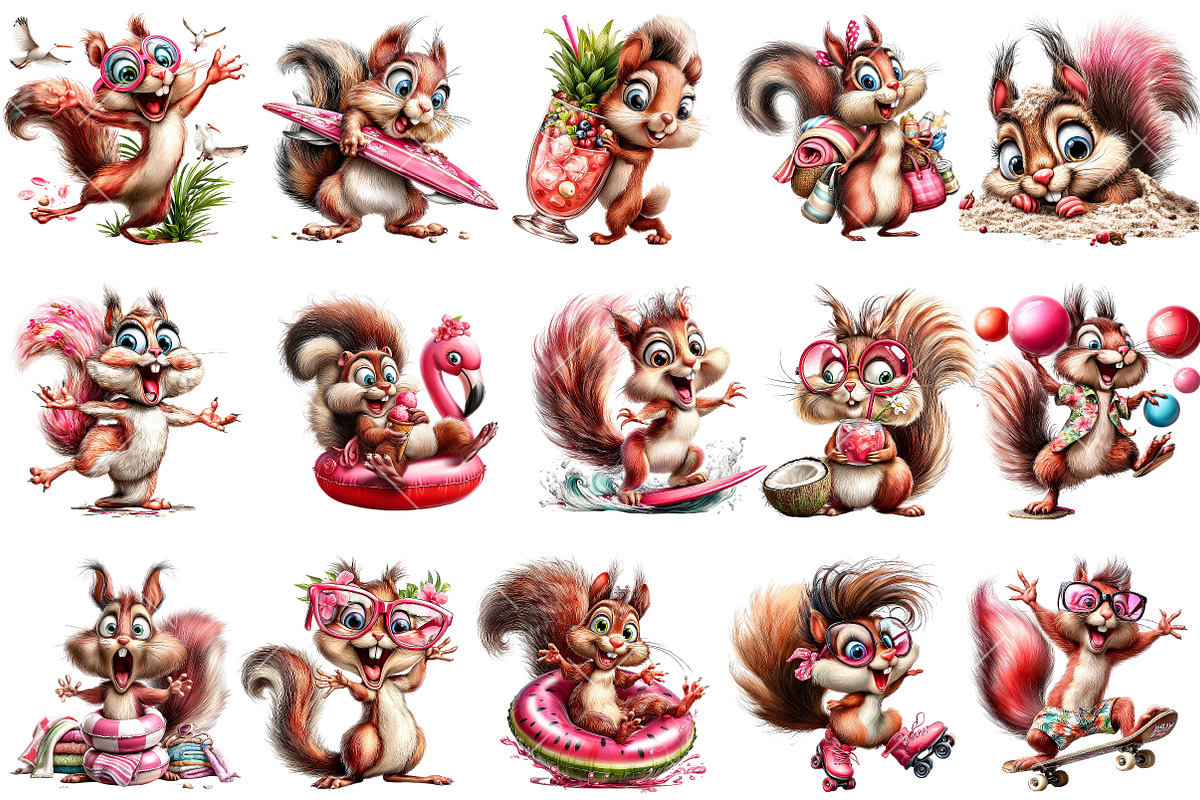 Summer Funny Squirrel PNG Clipart, an Illustration by OK Design (Photo 2 of 6)