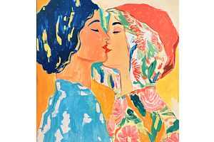 Painting of Two Women Kissing with, an Object Illustration by Lermont51