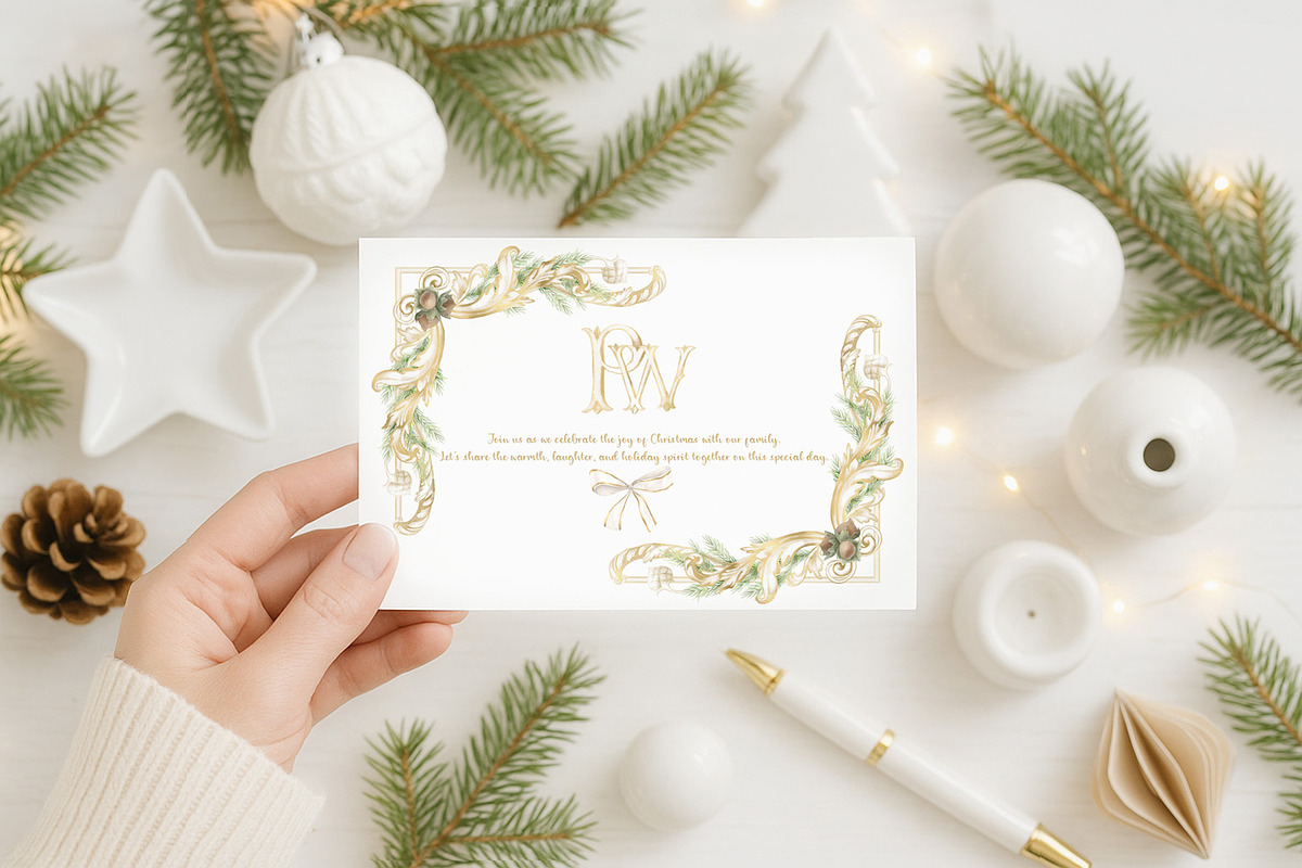 Watercolor Christmas frame, monogram, a Seasonal Illustration by WonderWonder (Photo 4 of 11)