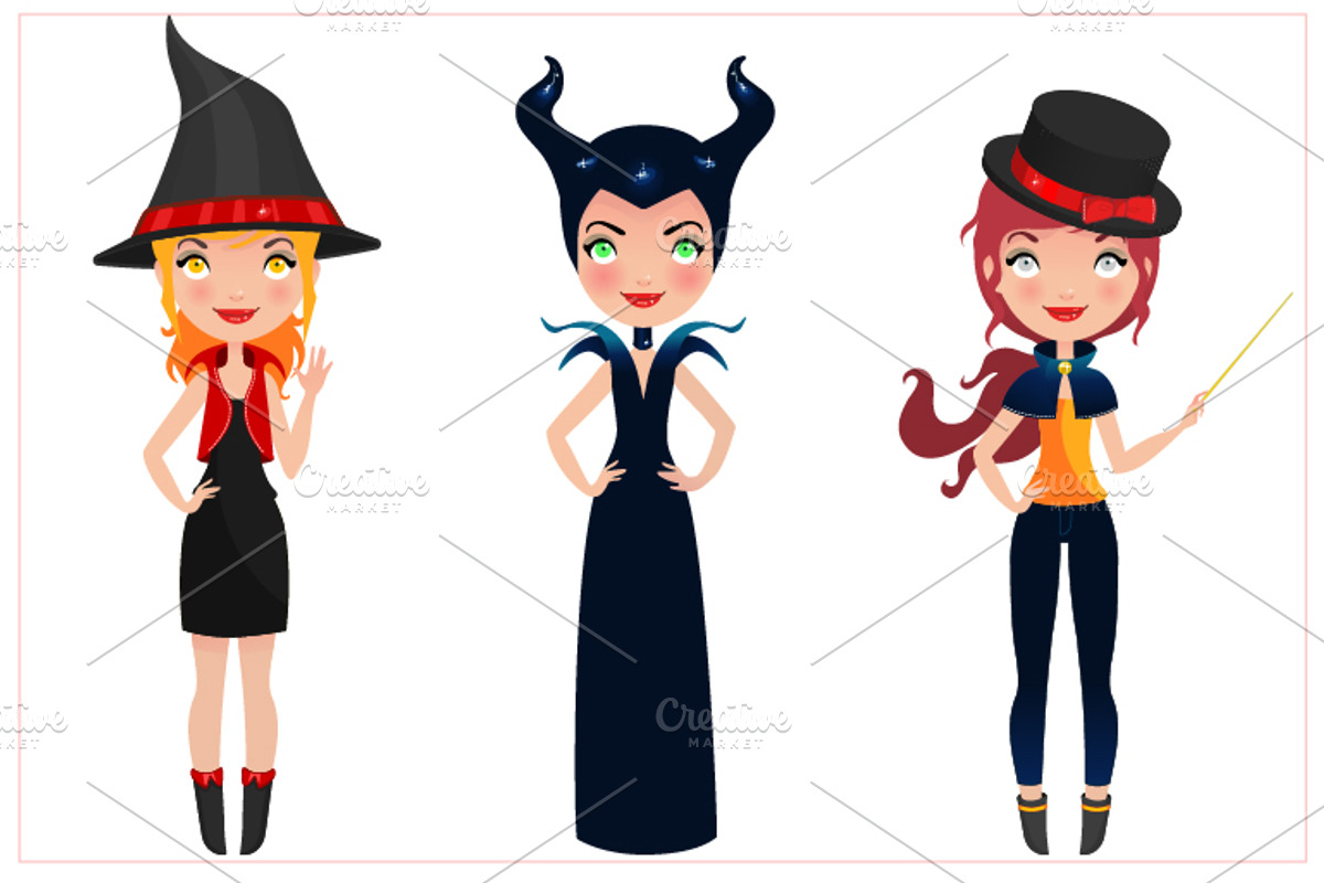 Cute Halloween Witches, an Illustration by Melisende Vector