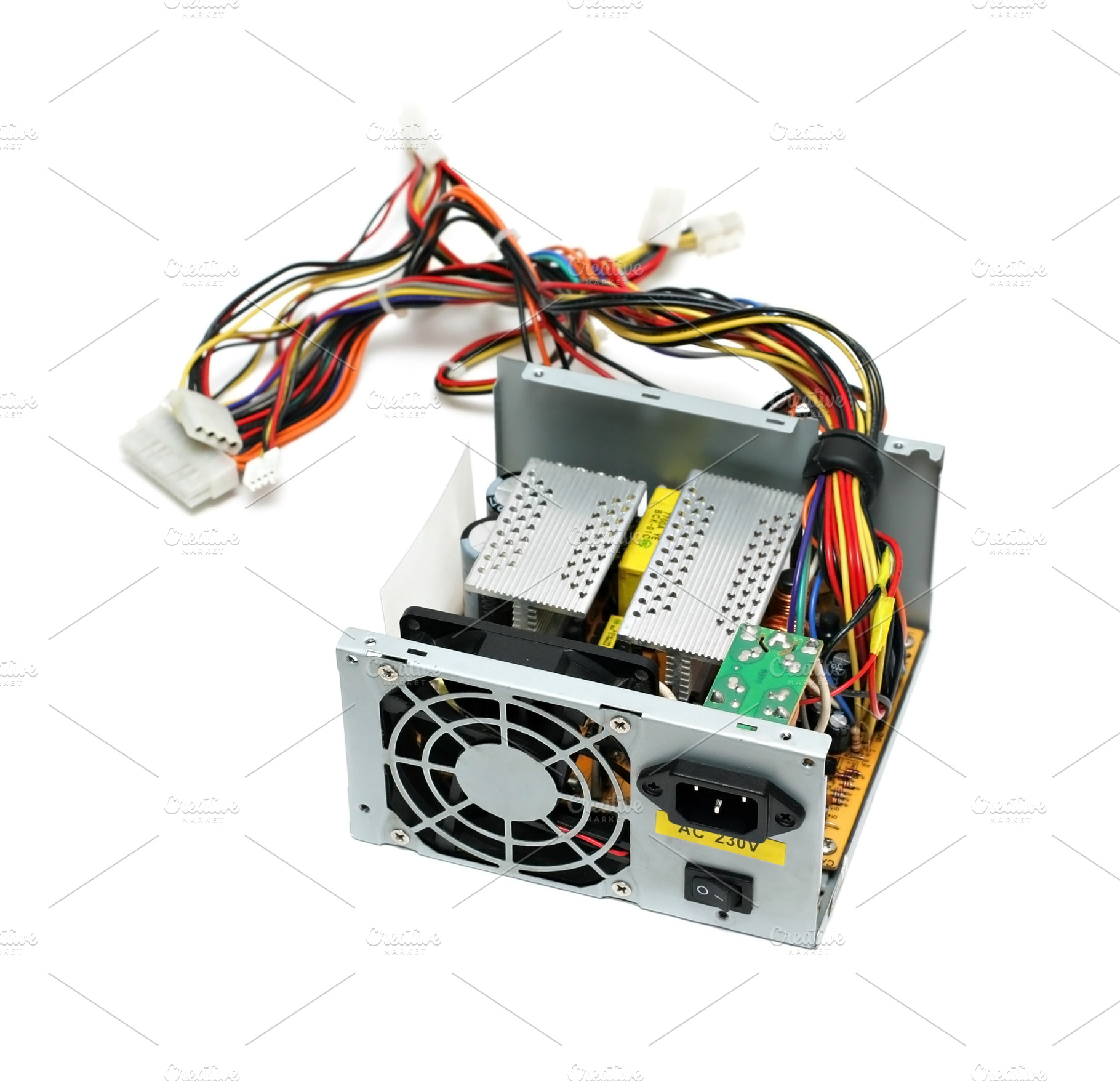 Open computer power supply, a Photo by saiko3p