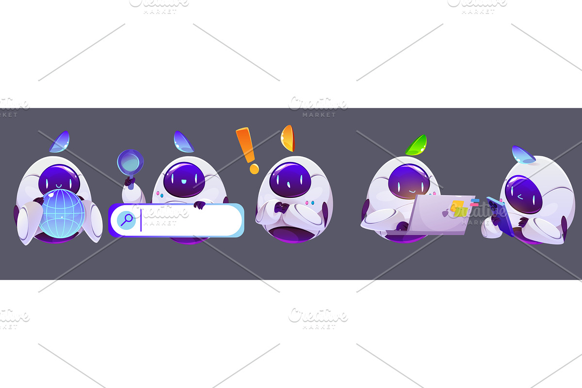 Chatbot ai robot characters set, a Technology Illustration by art PVP - market