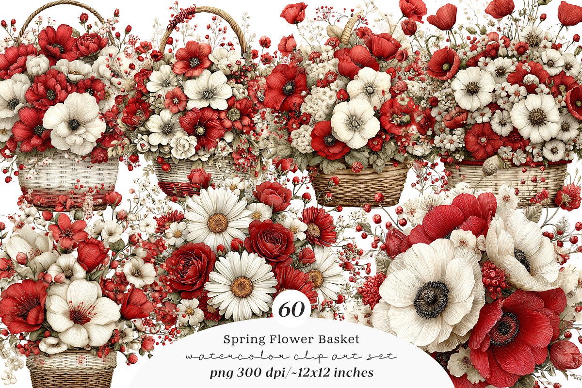 Spring flower basket clipart, an Illustration by SinaCreation (Photo 1 of 11)
