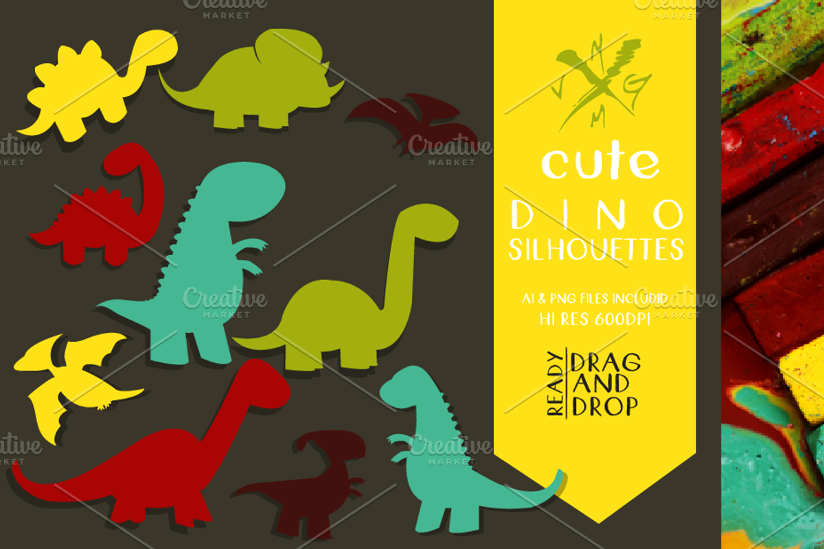 CUTE DINOSAUR SILHOUETTES, an Outline Icon by MVMG