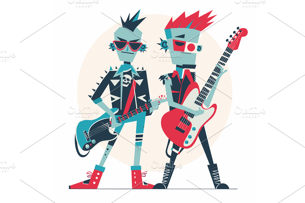 Two cartoon punk rock musicians, a Person Illustration by Vectorstockersland