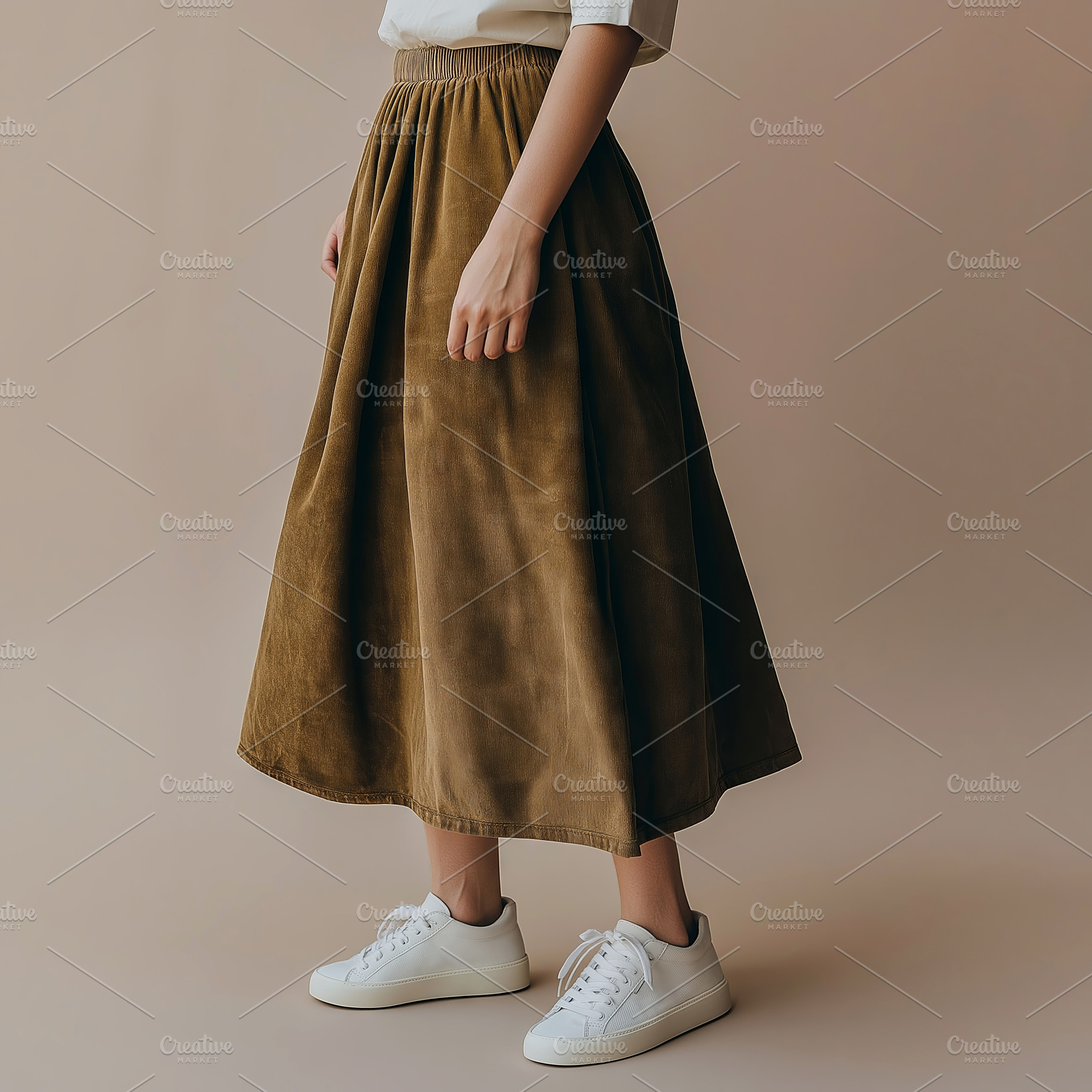 Casual Midi Skirt with Sneakers, a Person Photo by Ocean Digital Art
