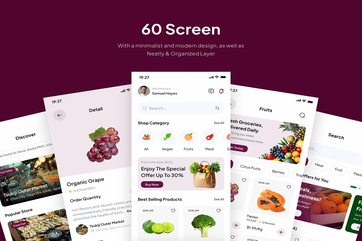 Freshmart Ecommerce GroceryMobileApp, an UI Kit Template by Creative Perspective (Photo 4 of 6)