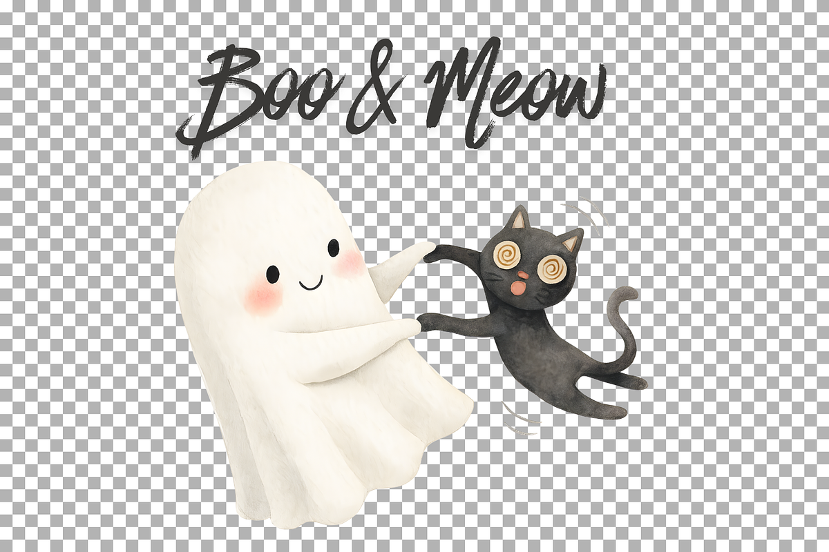 Watercolor Halloween Ghost Black Cat, a Seasonal Illustration by SugarCloudStudioArt (Photo 4 of 4)