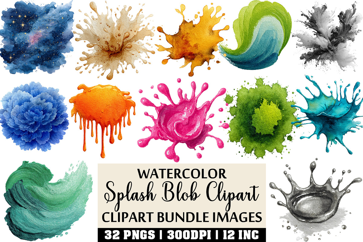 Watercolor Splash Blob Clipart, an Illustration by Craft Nest (Photo 1 of 4)