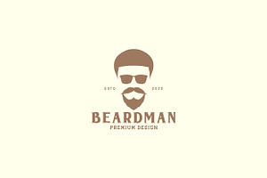 Hipster Man Head Beard Sunglass Logo