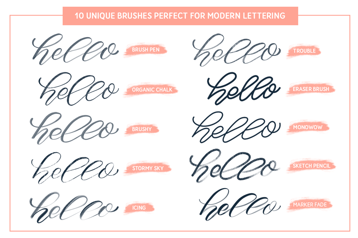 Brush Lettering Procreate Brush Pack, a Brush Add-On by The Ampersand Shop (Photo 2 of 13)