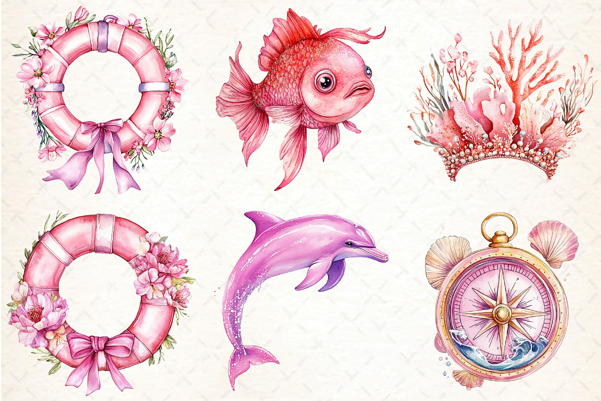 Pink Sea Adventure Clipart, an Illustration by DreamCafeArt (Photo 4 of 8)