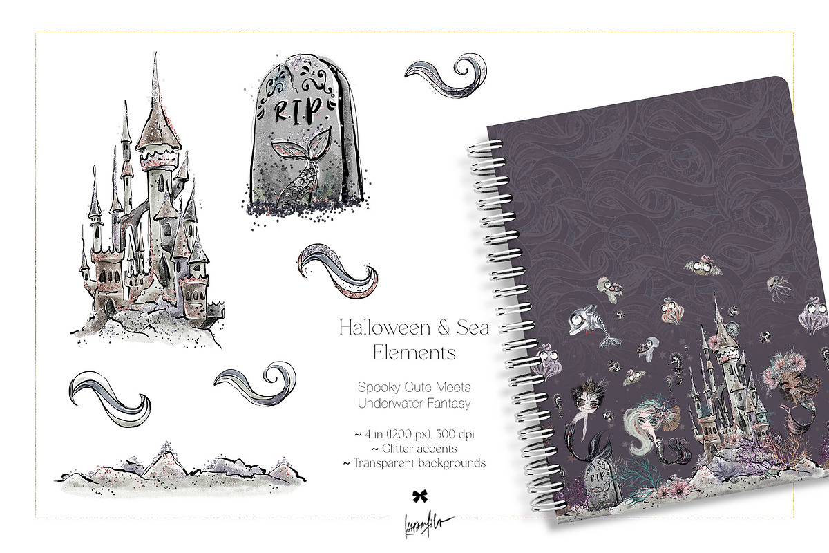 Halloween Gothic Mermaids Sea Bundle, a Seasonal Illustration by KaramfilaS (Photo 6 of 8)