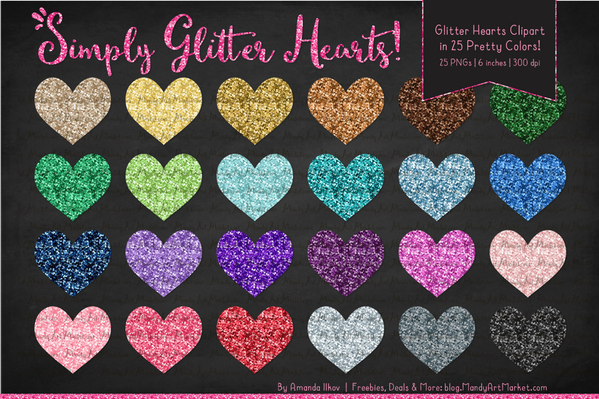 Rainbow Glitter Hearts Clipart, an Illustration by Amanda Ilkov (Photo 2 of 3)