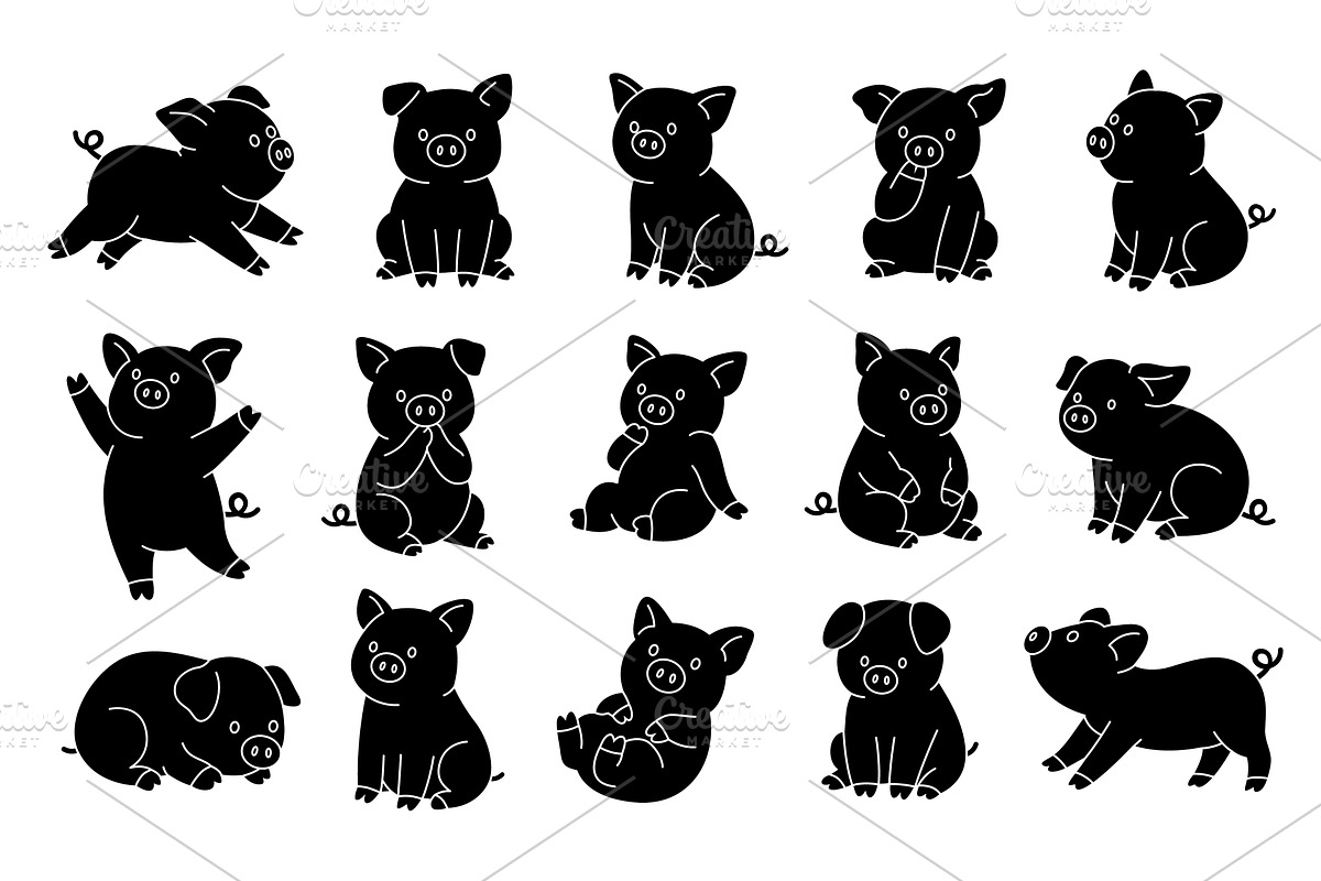Set of piglet silhouettes in various, an Animal Illustration by GraphiShop