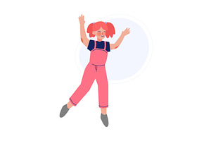 Happy Girl In Pink Overalls