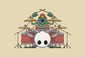 Rock Drummer Frog Mascot