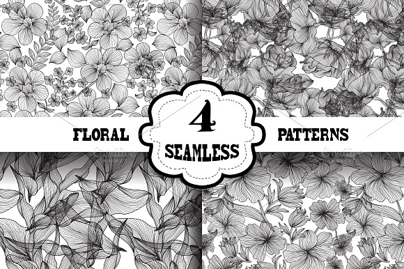 Black and White Floral Patterns(1) preview 4