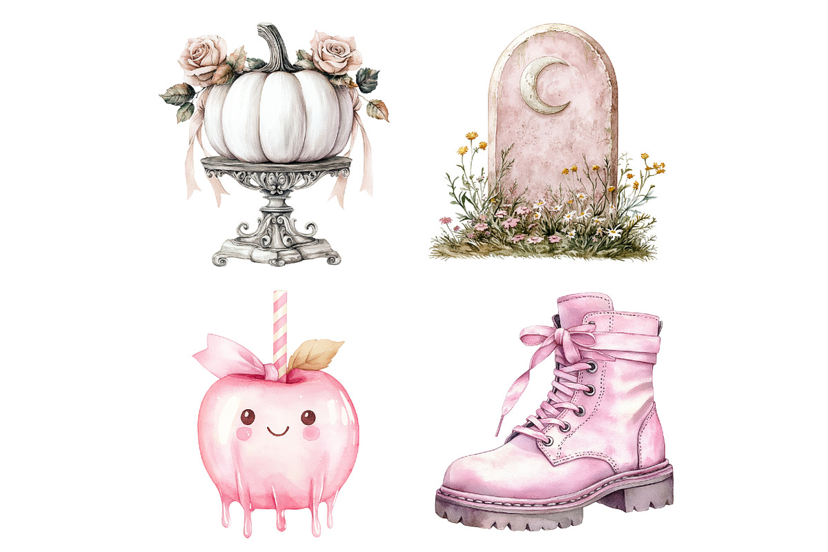 Watercolor Pink Halloween Clipart, a Seasonal Illustration by CitraGraphics (Photo 6 of 6)