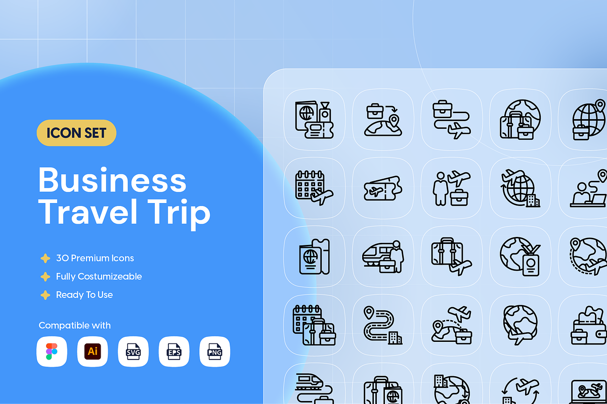 Business Travel Trip Icon Set, a Solid Icon by Nathaya Studio (Photo 1 of 2)