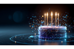 Futuristic digital birthday cake, a Technology Illustration by Lukas Jonaitis SHOP