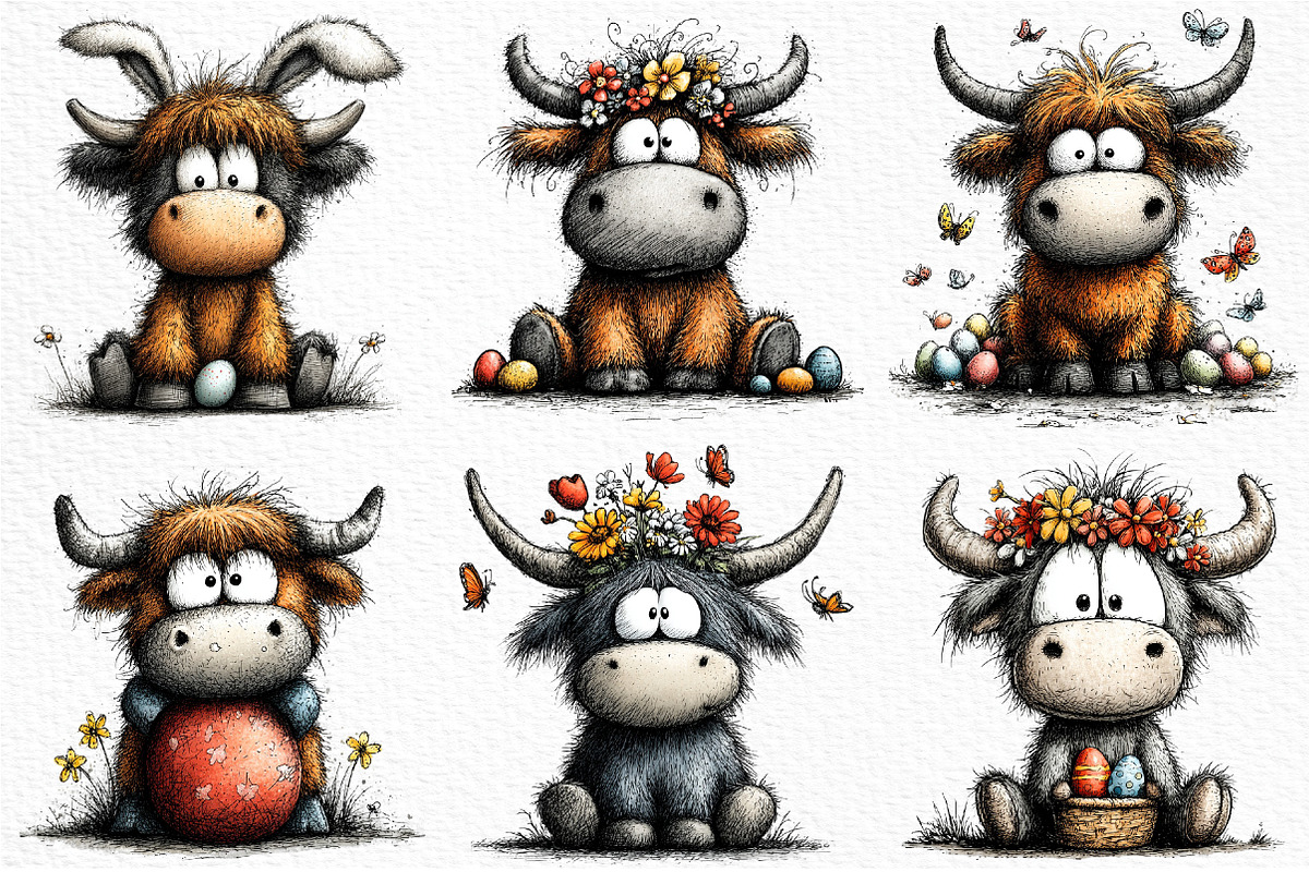 Whimsical Easter Highland Cow PNG, an Illustration by Craft Nest (Photo 6 of 11)