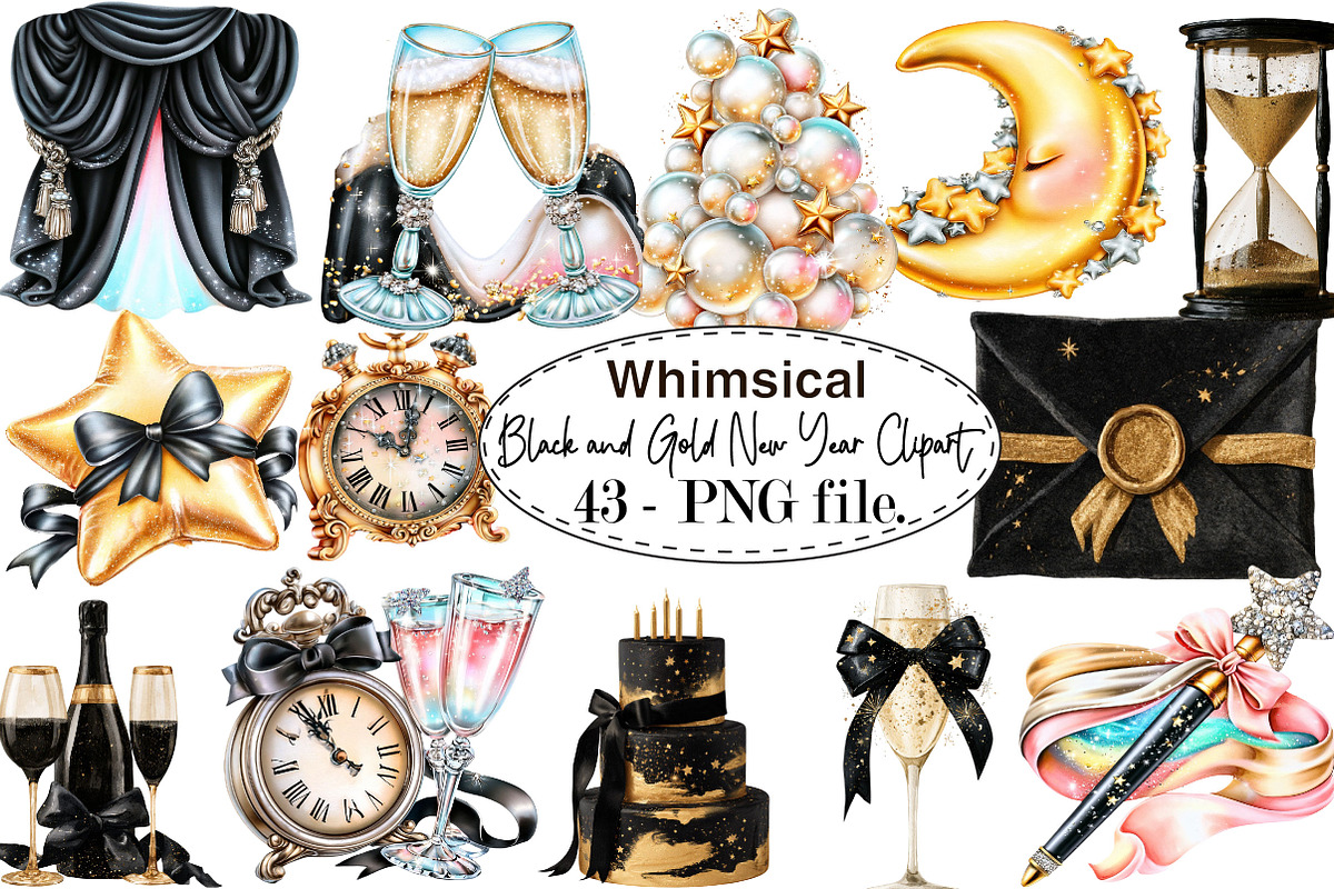 Black Gold New Year Clipart Bundle, a Seasonal Illustration by SVGArt (Photo 1 of 5)