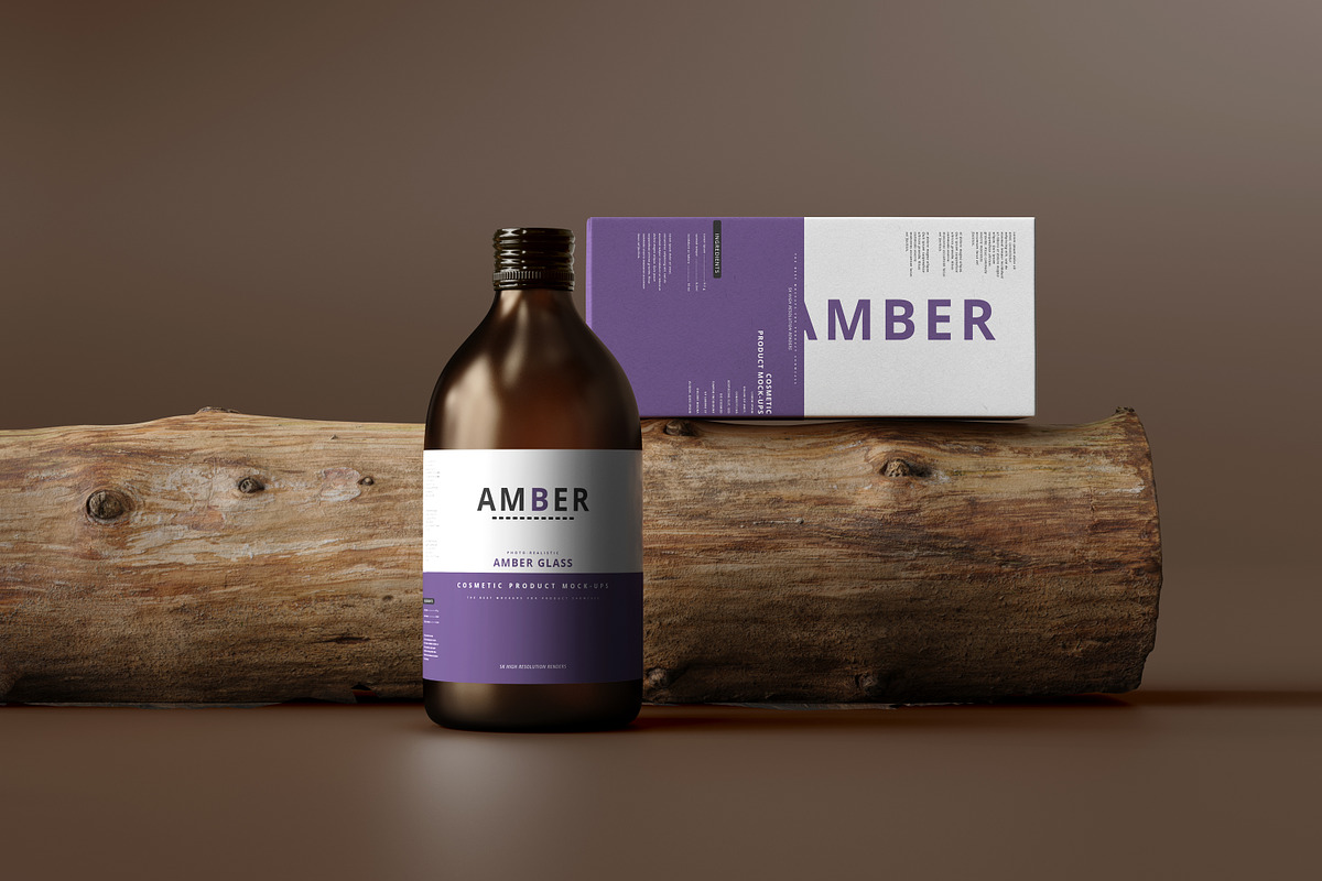 Amber Glass Bottle Mockup, a Cups & Container Mockup by pmvch (Photo 5 of 15)