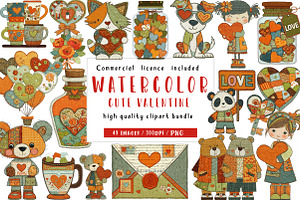Watercolor Cute Valentine Clipart, an Illustration by CreationArt