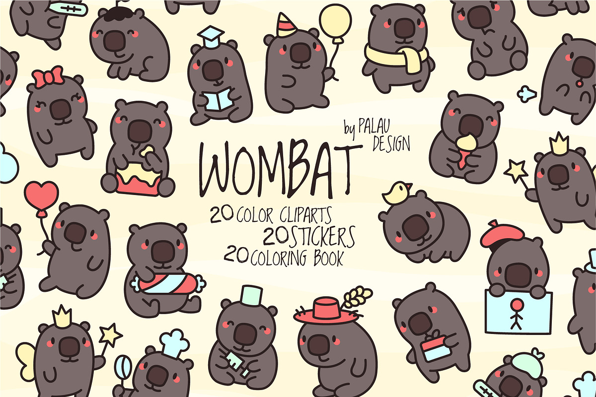 Wombat Clipart Set, an Animal Illustration by Palau (Photo 1 of 10)