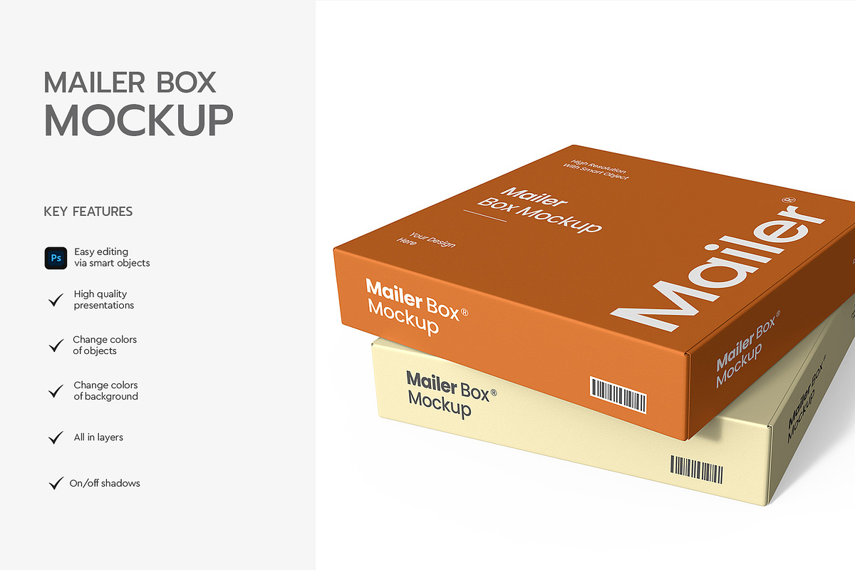 Cardboard Mailer Box Mockup PSD, a Product Mockup by graphypix (Photo 2 of 4)