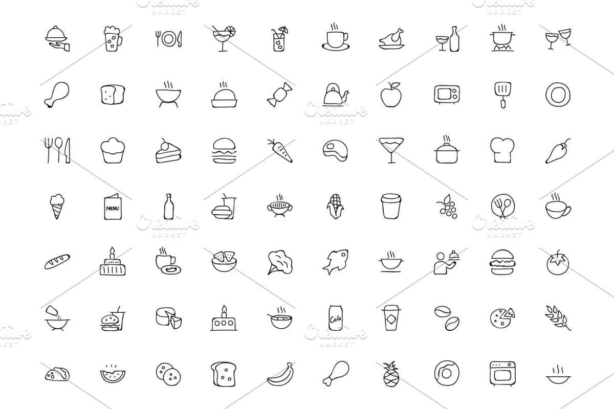 300 Food Hand Drawn Doodle Icons preview 2