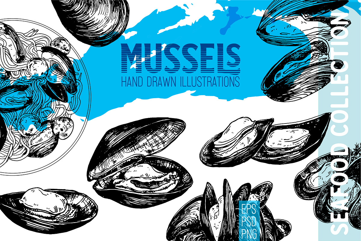 Mussels. Seafood menu illustrations, a Food Illustration by Alena Kaz (Photo 1 of 4)