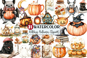 Cute Witchy Autumn Clipart, an Illustration by Rose Art