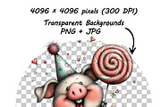Funny Birthday Pig Clipart Cartoon, a Graphic by one-touch (Thumbnail 15 of 15)