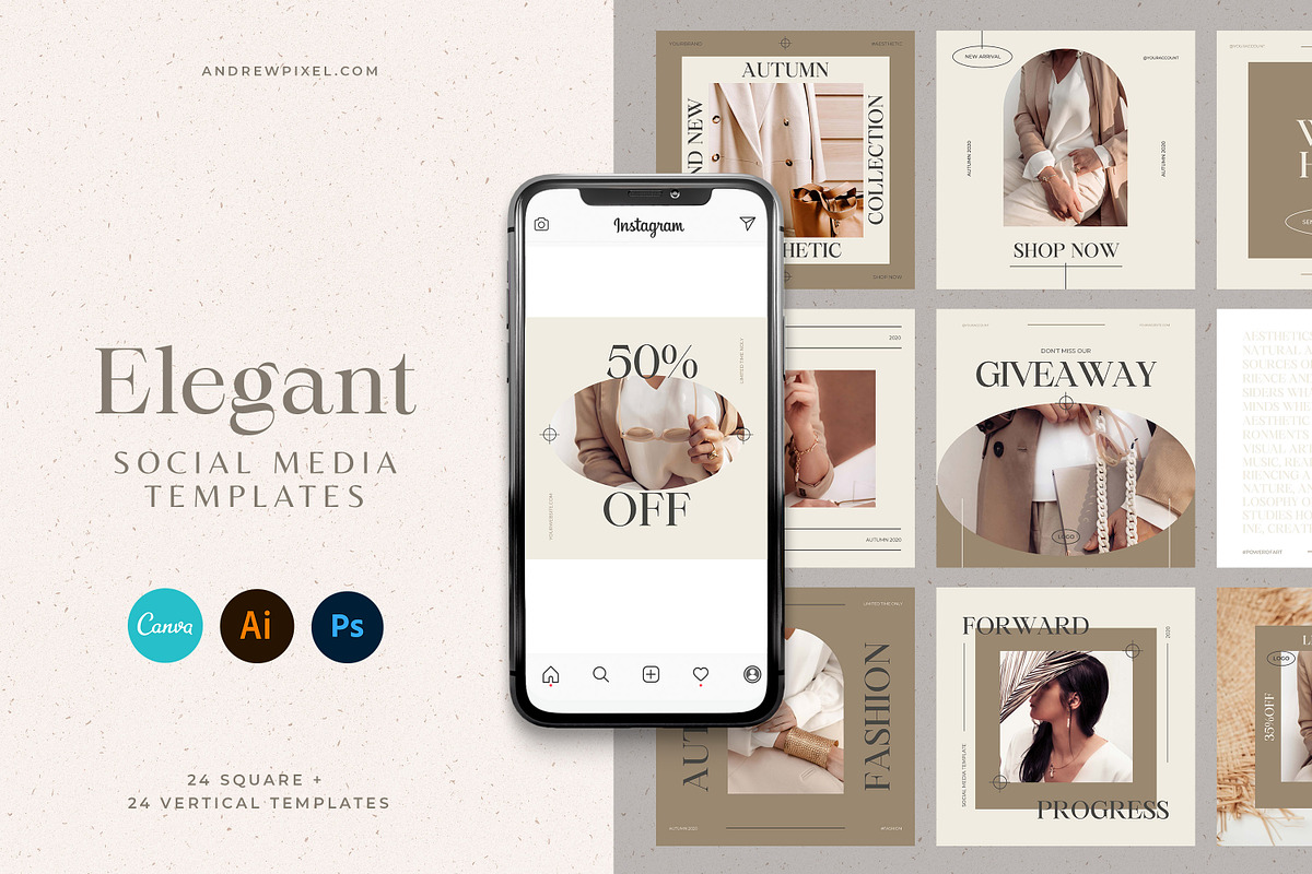 CANVA Elegant Social Media Templates, a Social Media Template by AndrewPixel (Photo 1 of 12)