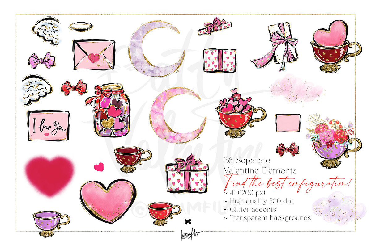 Valentine Cats Glitter Clipart PNG, an Animal Illustration by KaramfilaS (Photo 7 of 14)
