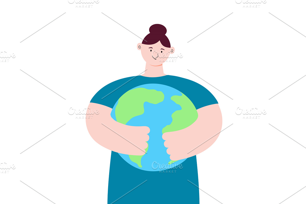 Woman, girl holding planet Earth, a Person Illustration by sceptical cactus
