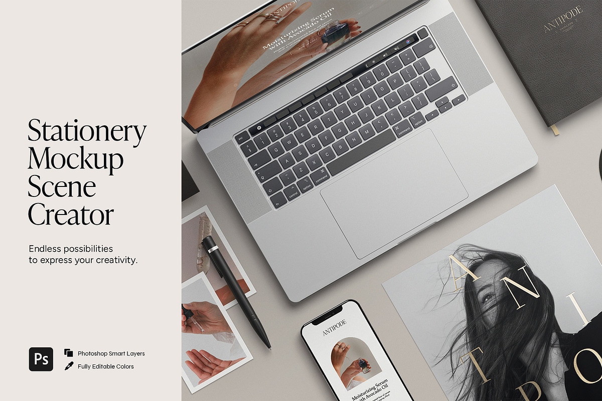 Stationery Mockup Scene Creator, a Books & Magazine Mockup by Wildfield Studio (Photo 1 of 17)