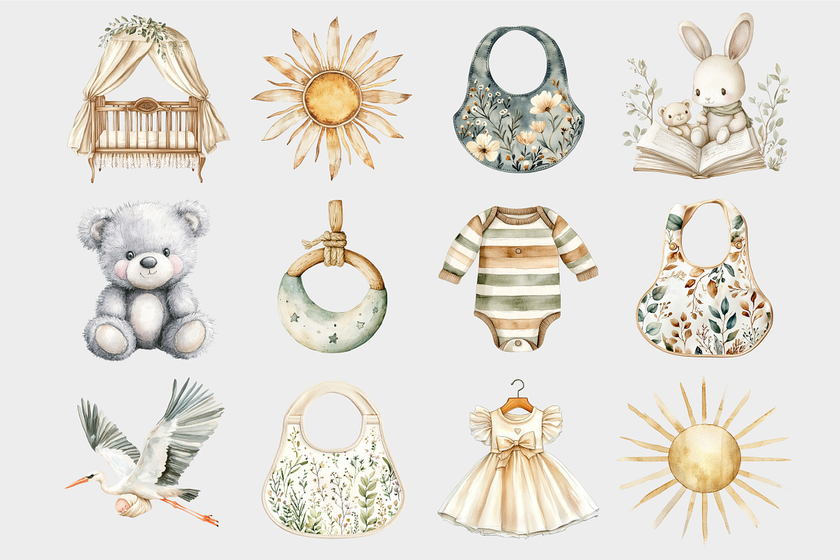 Watercolor Hanging Clothes Baby Clip, a Seasonal Illustration by Design Market (Photo 4 of 5)